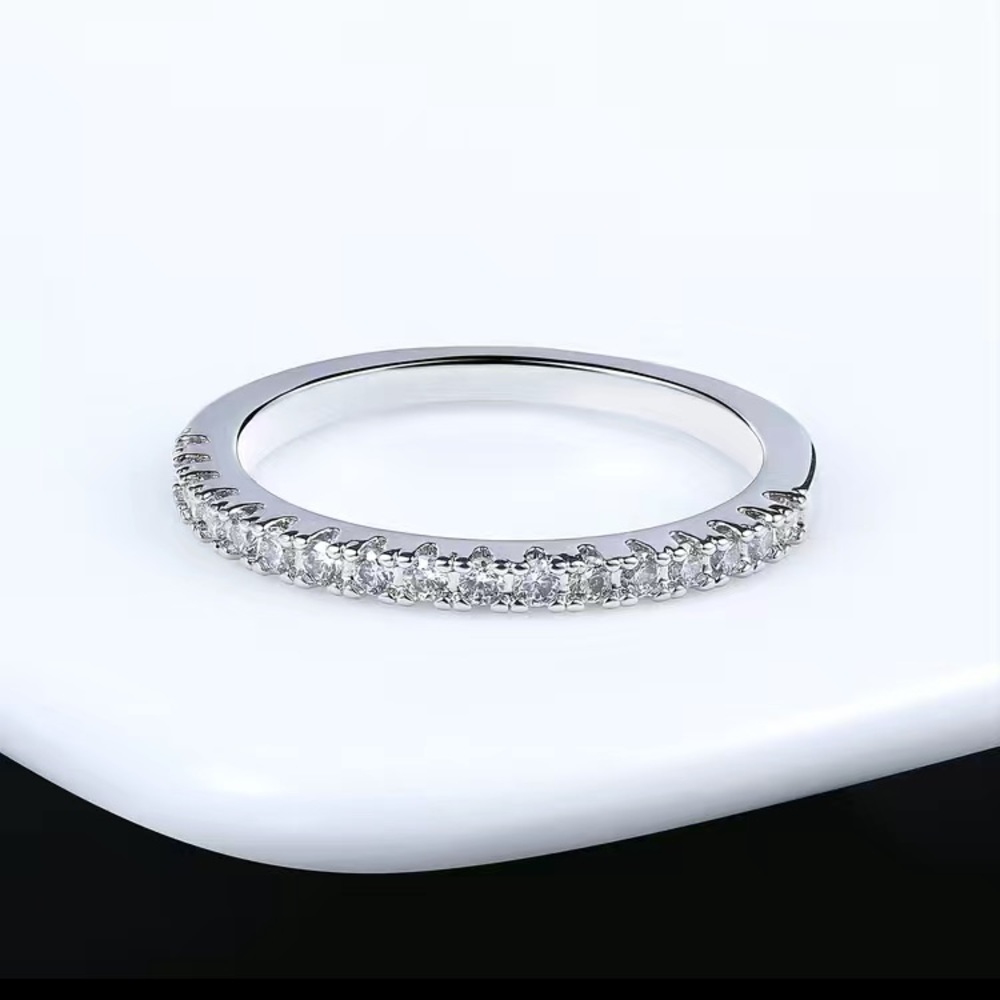 0.19 ctw Lab-Grown Diamonds Rhodium Over Silver Band Ring Size-8